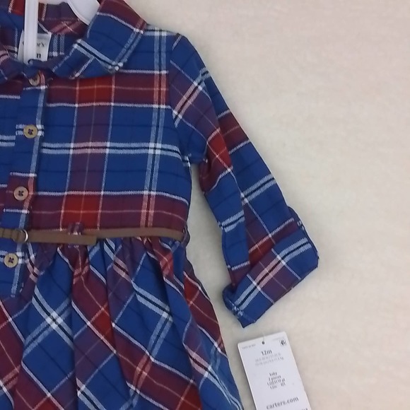 Carter's Baby 2-Peice Flannel Cotton Dress Set Size 12mo in Red Blue Plaid - Picture 6 of 11